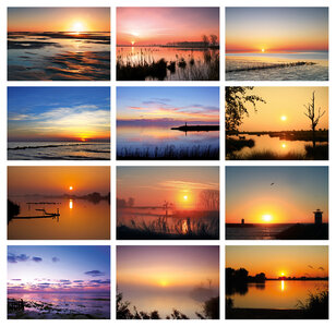 Kaartenset zonsopkomst en zonsondergang - Postcard sunrise and sunset - Postkarten Set Sonnenaufgang und Sonnenuntergang