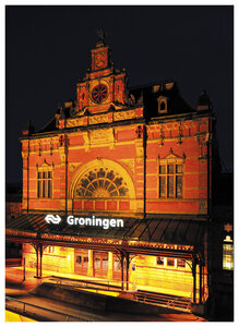 ansichtkaart Centraal Station Groningen, postcard Central Station Groningen, Postkarte Hauptbahnhof Groningen