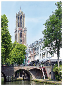 Ansichtkaart Utrechtse gracht metDomtoren, postcard Utrecht Domtower, Postkarte Utrecht Domtoren